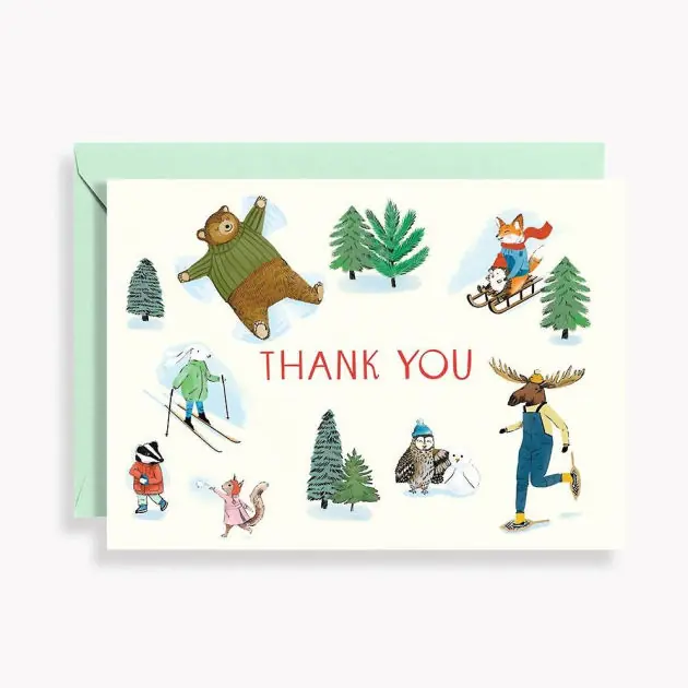 Affordable Holiday Boxed Cards Skating Critters Thank You Set of 10